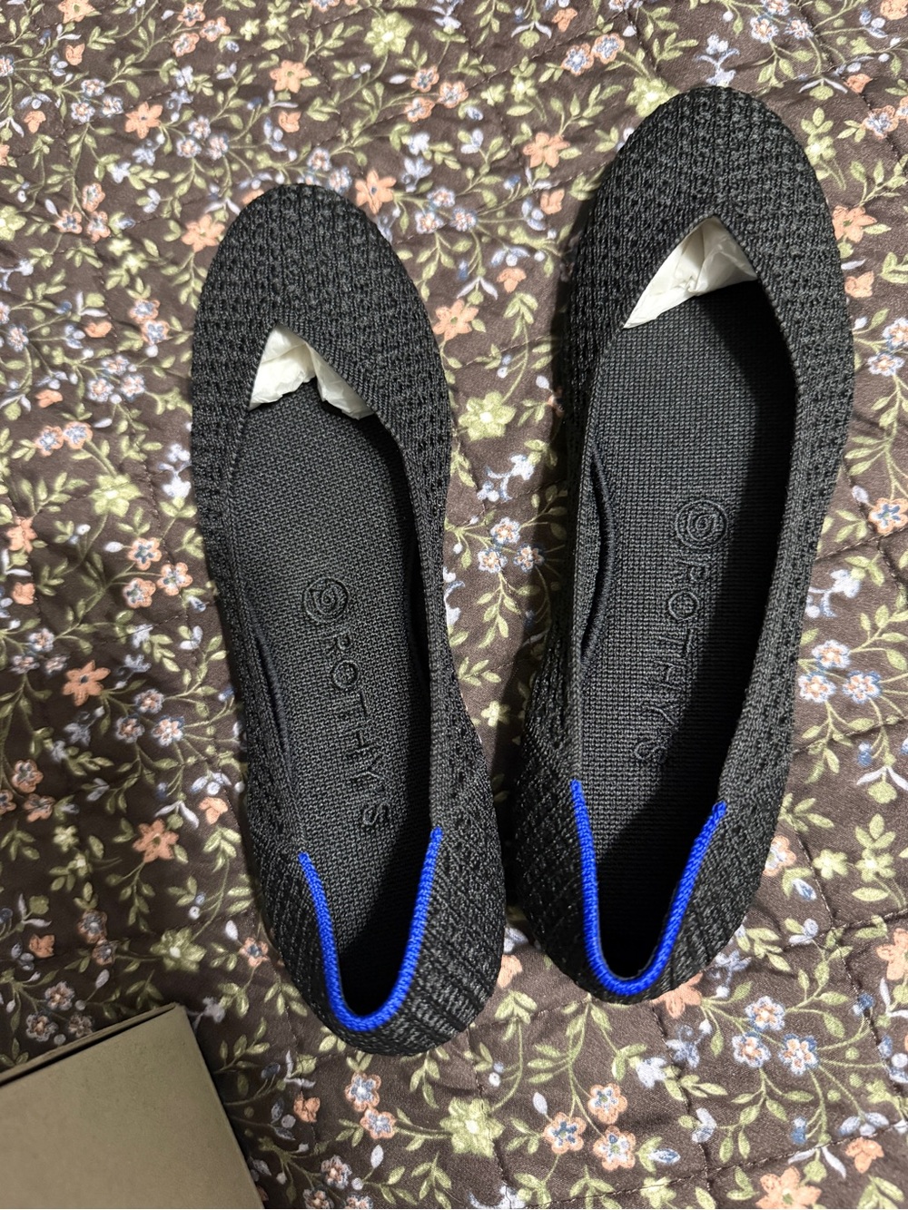 Rothy's Black Knit Ballet Flats with Blue Accent